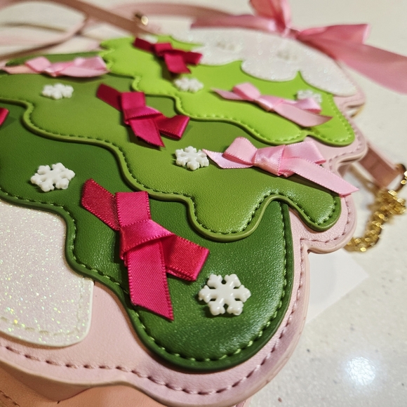 Womens Betsey Johnson Kitsch Christmas Tree Crossbody Pink Green Cute Trending - Picture 10 of 10
